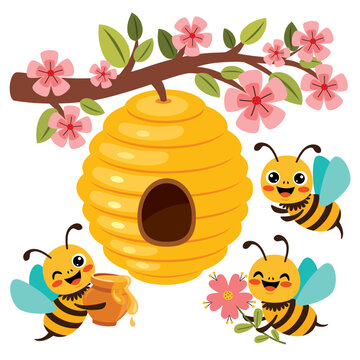 cartoon honey bee hive