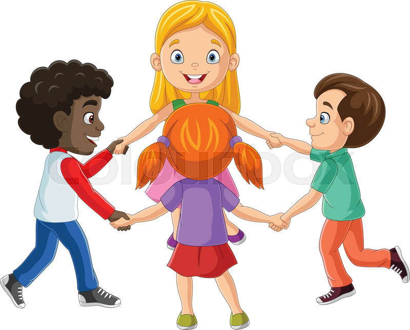 cartoon kids holding hands