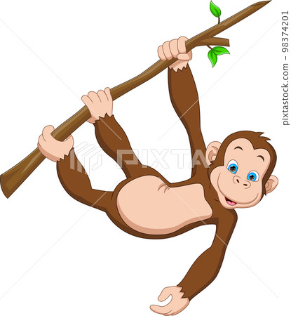 cartoon monkey hanging on tree - Stock Illustration [98374201] - PIXTA