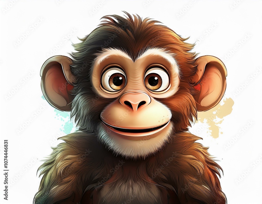 Poster, Wandbilder Cartoon funny monkey isolated on white background, 40x30  cm