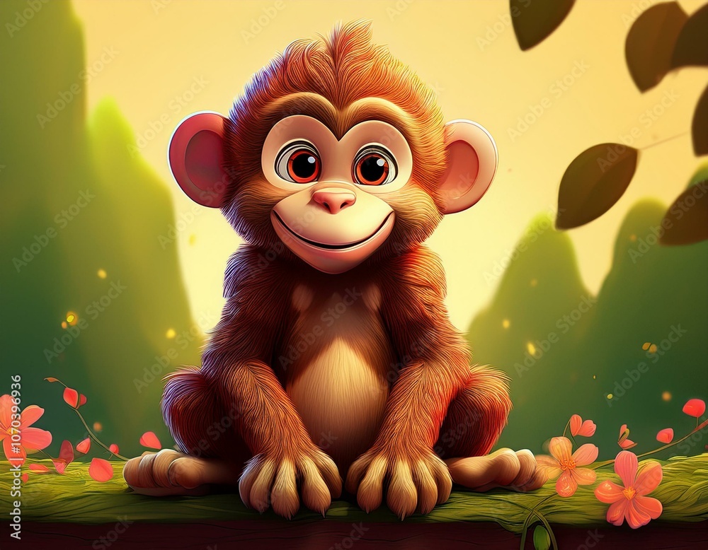Photo &amp; Art Print Cartoon cute monkey sitting, Rindi