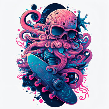 Minimalistic Octopus Tattoo Design Cartoon Realism Vector ...