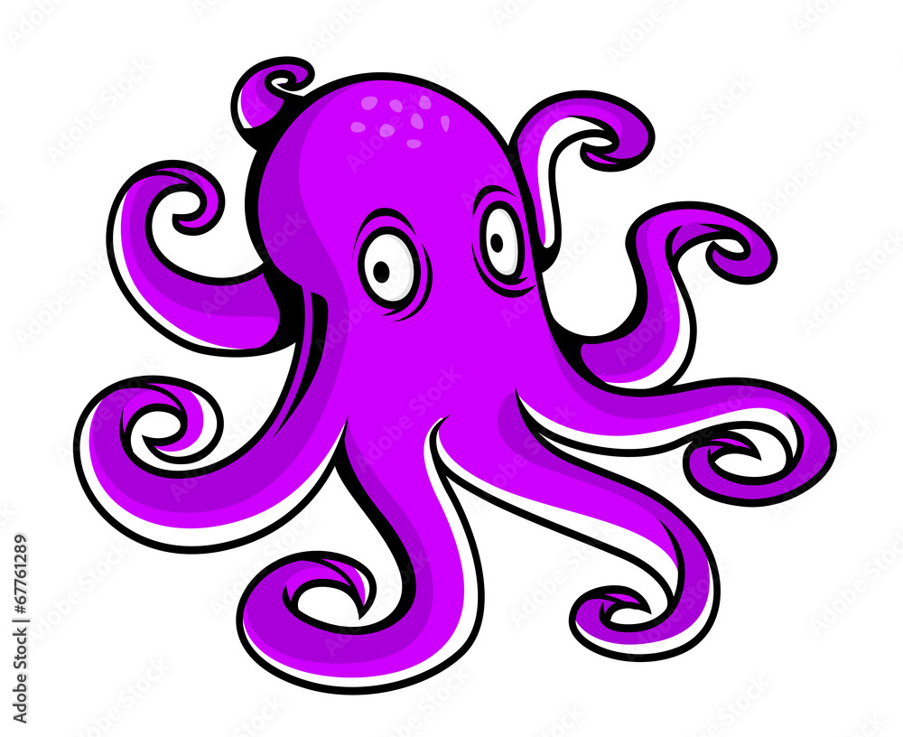 Bright purple cartoon octopus Stock-Vektorgrafik | Adobe Stock