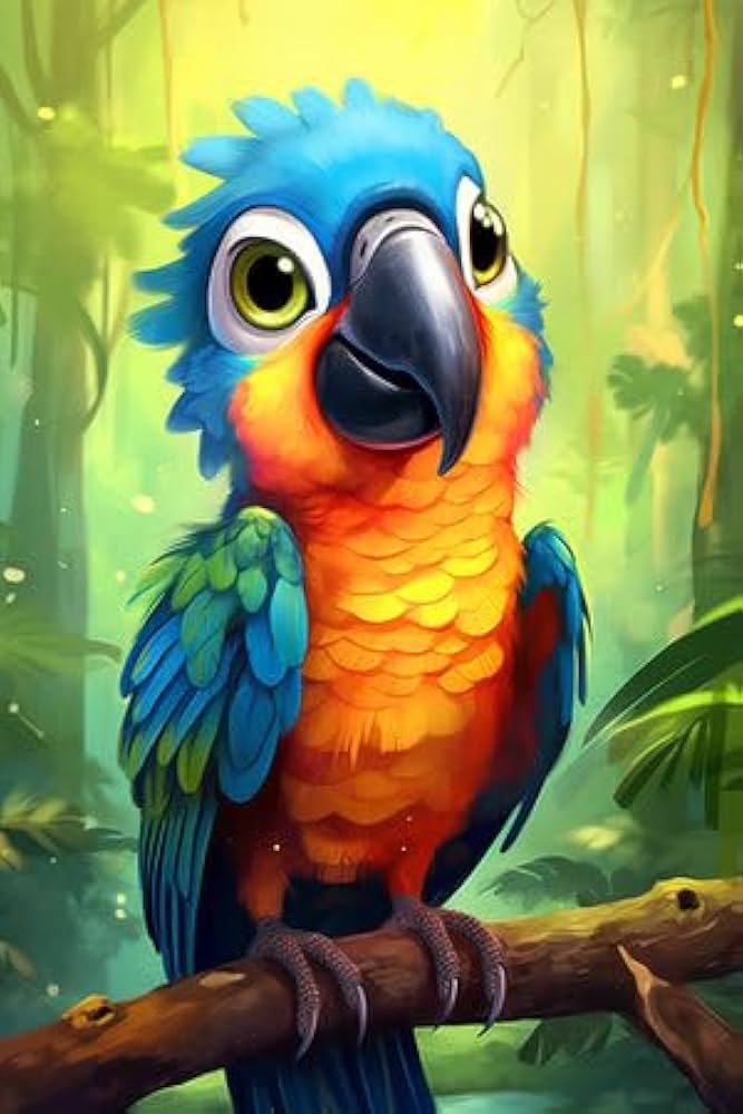 Wooden Picture 70 x 110 cm: Cartoon Parrot Sitting on a Branch in Jungle  Illustration for Children (207892511) : Amazon.de: Baby Products