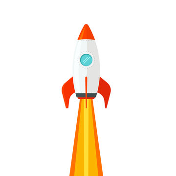 Rocket ship flying isolated on white background vector ...