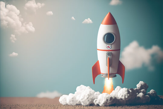 Cartoon space ship rocket taking off Stock-Illustration | Adobe Stock
