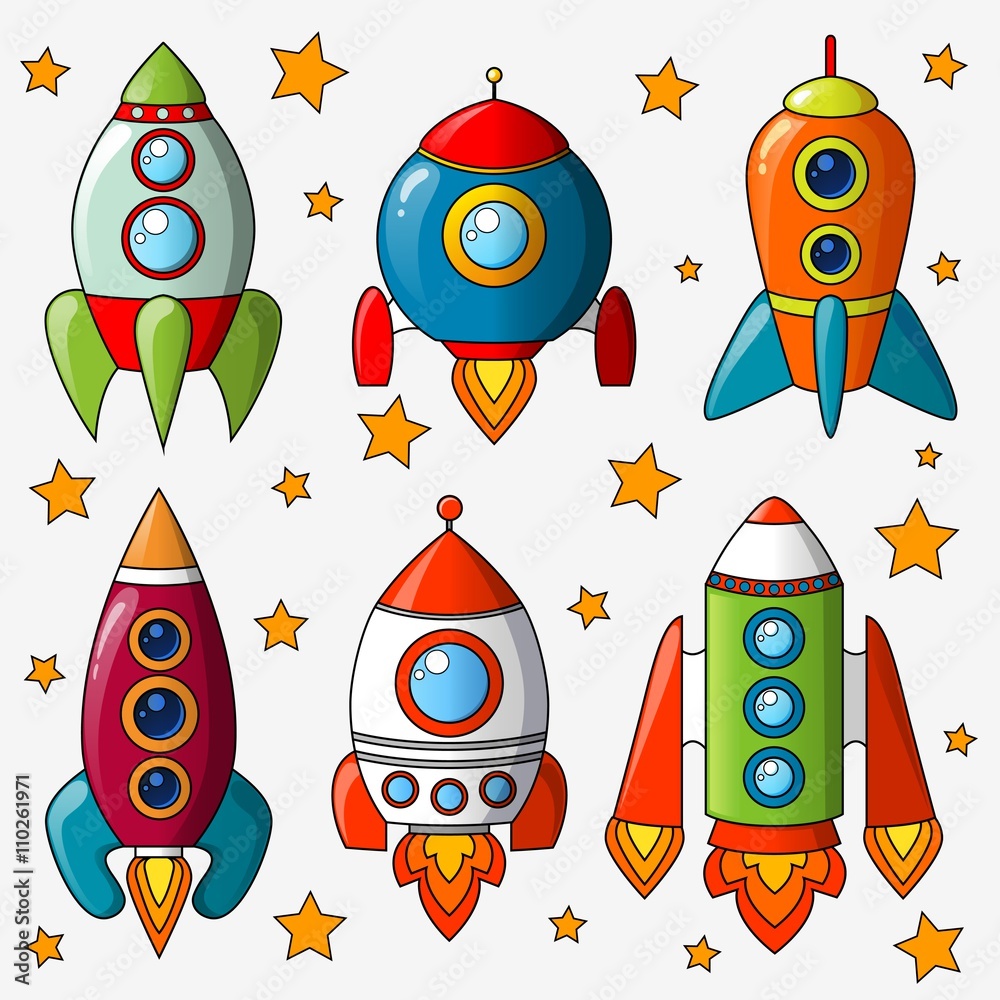 Stock-Vektorgrafik „Cartoon spaceship isolated on white background ...