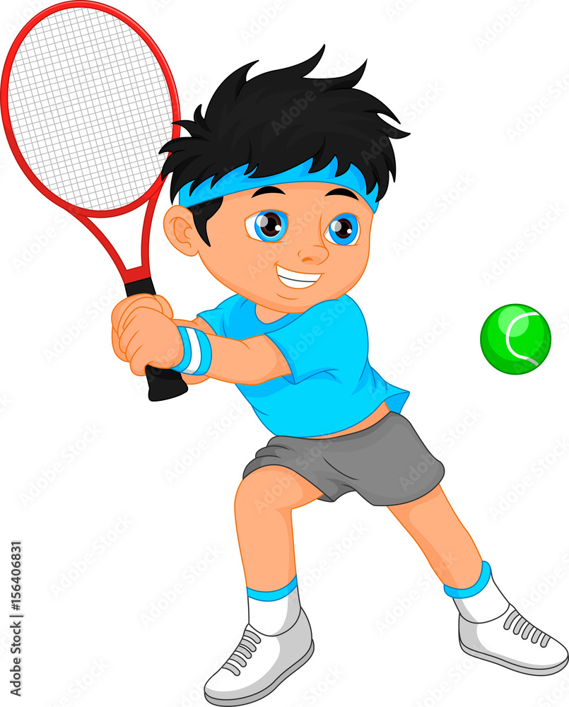 boy tennis player cartoon Stock Vector | Adobe Stock