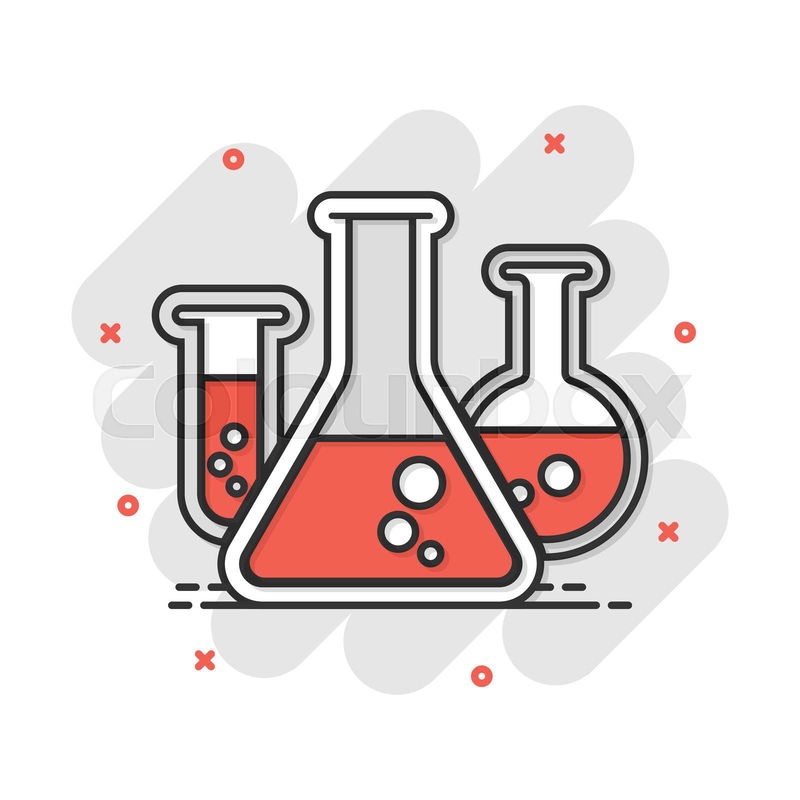 Vector cartoon chemical test tube icon in comic style. Labor ...