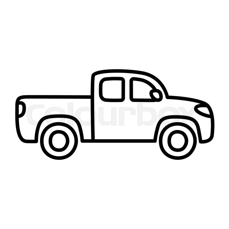 Pickup truck line icon in cute cartoon hand drawn doodle sty ...