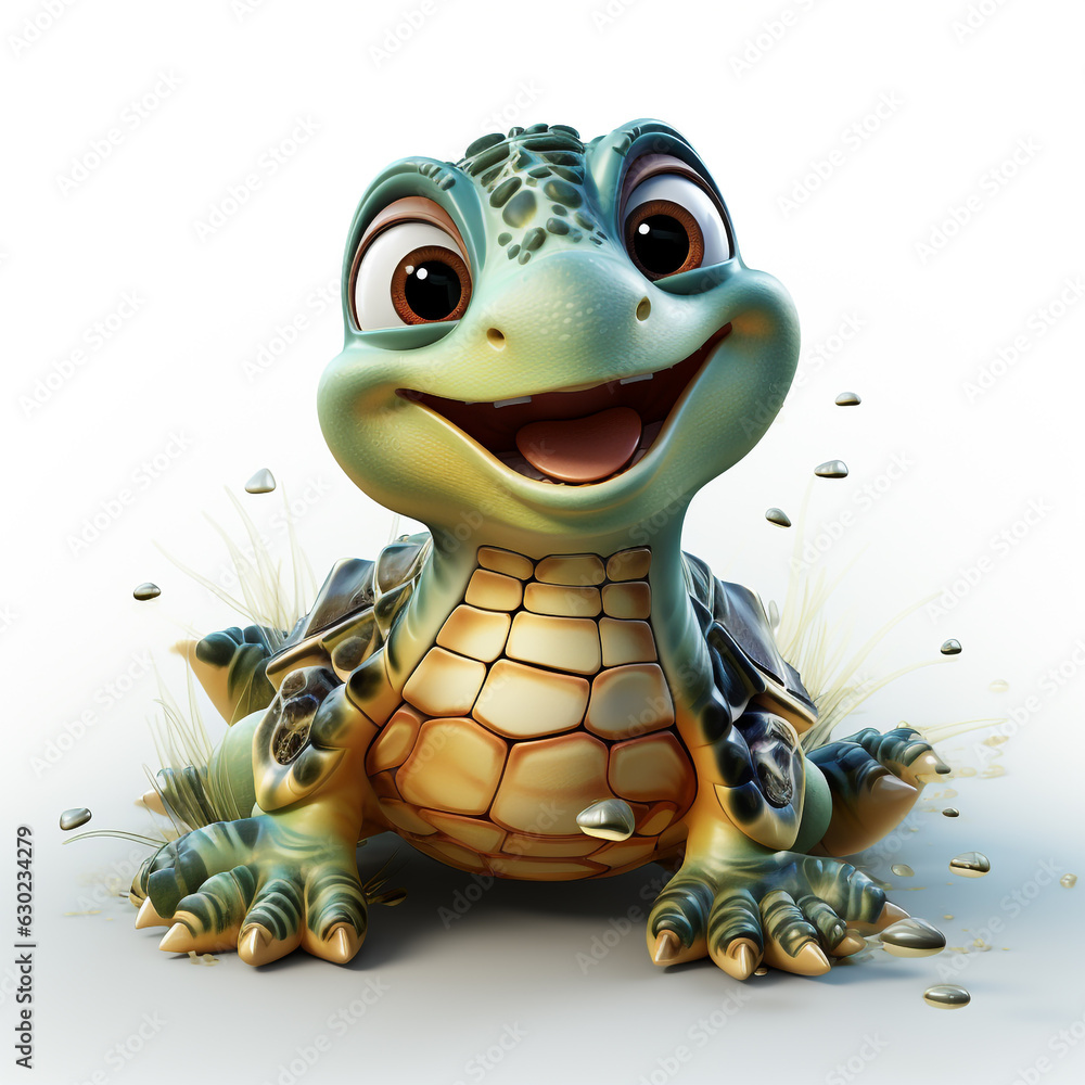 Poster, Wandbilder Cute turtle cartoon on a white background, 40x40 cm