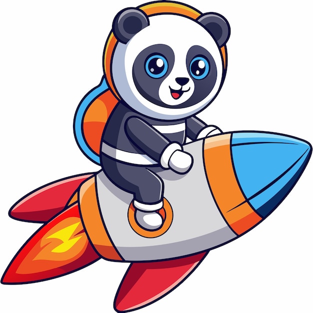 Cute Panda Astronaut Riding Rocket Cartoon Vector Icon ...