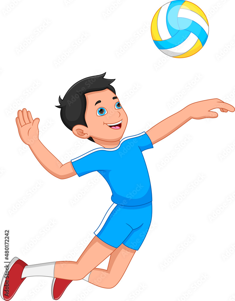 cartoon boy playing volleyball on white background Stock ...
