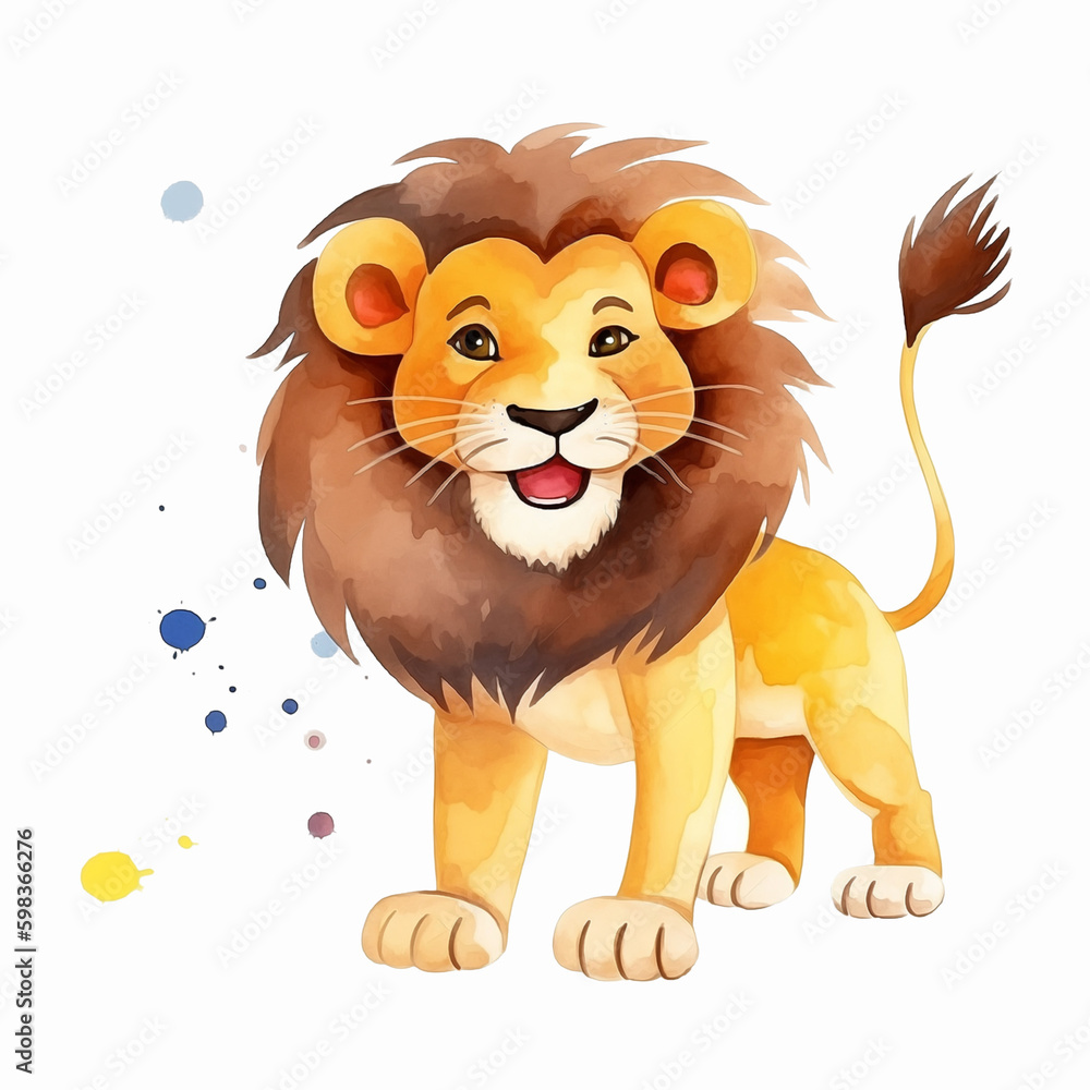 Cute cartoon lion watercolor paint, Florin Foto, Poster ...