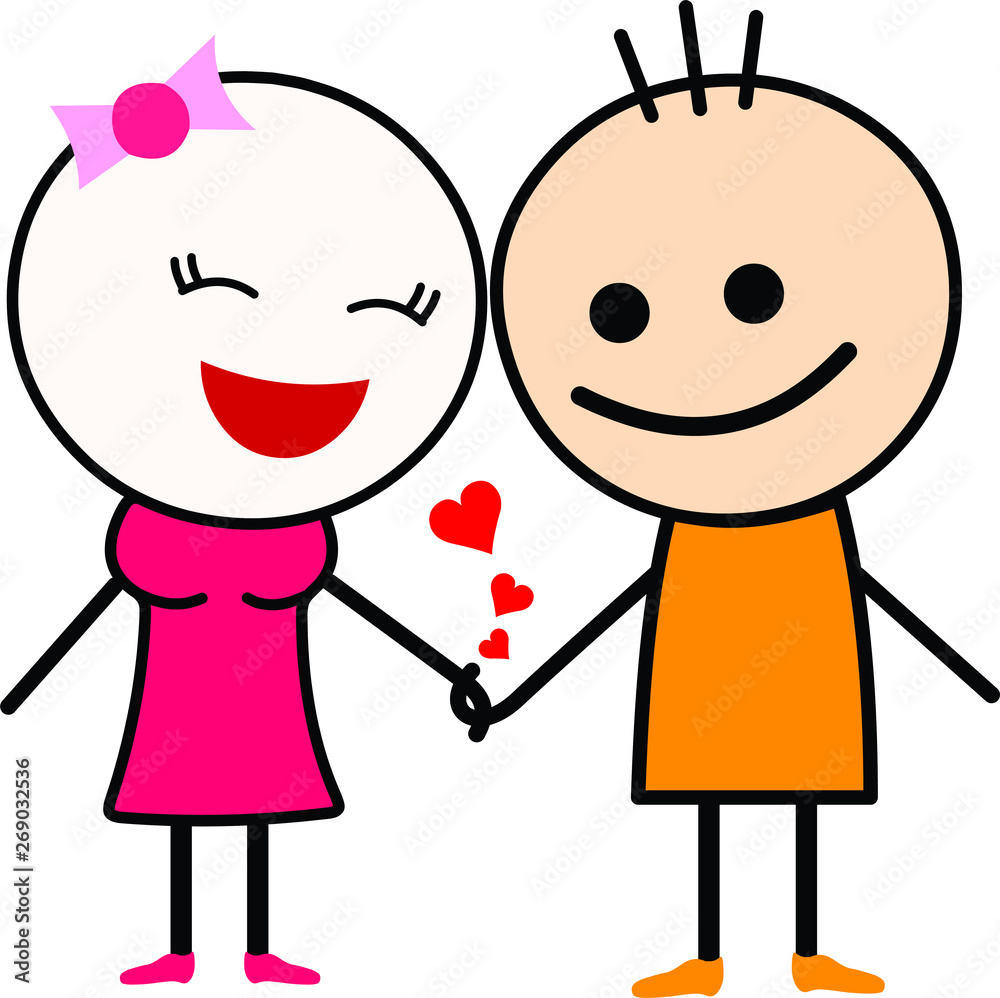 Vector Illustration of a cute cartoon love couple, holding hands ...