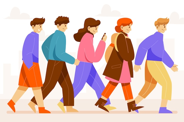 cartoons people walking
