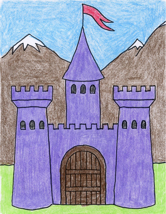 Easy How to Draw a Castle Tutorial Video &amp; Castle Coloring Page