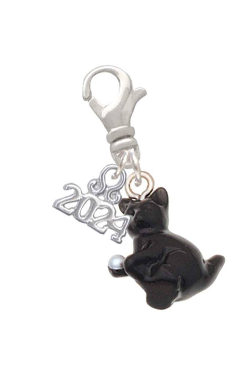 Delight Jewelry Resin Black Playing Cat - Clip on Charm with Year 2024