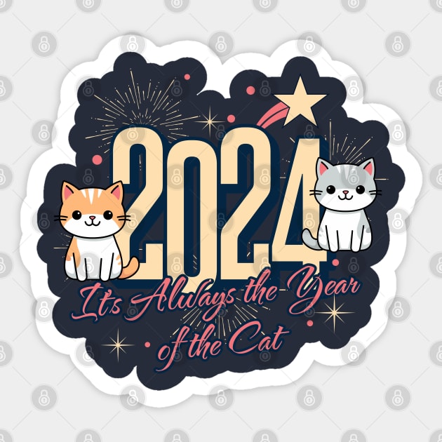 New Year 2024 Year of Cat - Happy New Year 2024 - Sticker | TeePublic
