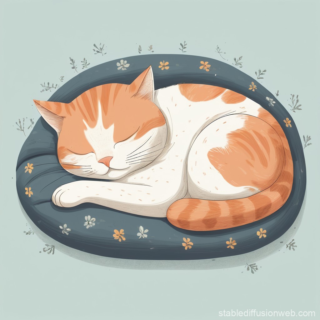 Sleeping Cat Illustration | Stable Diffusion Online