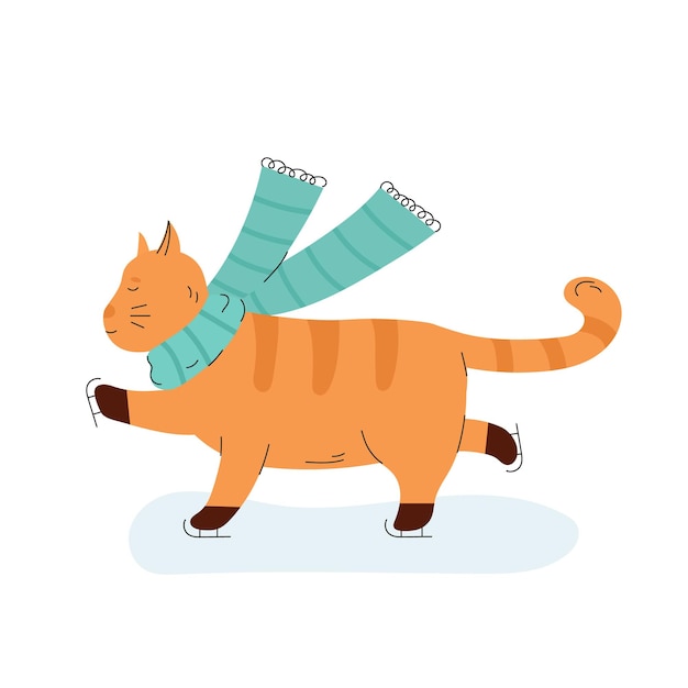 Premium Vector | Cat with scarf skates an ice rink Cute character ...