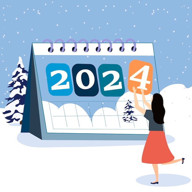 Premium Vector | Vector hand drawn changing year 2024 illustration