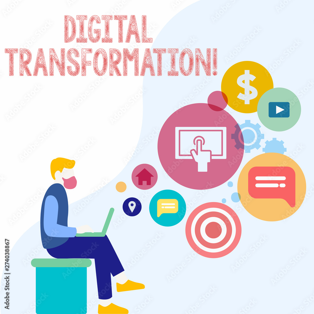 Handwriting text Digital Transformation. Concept meaning includes ...