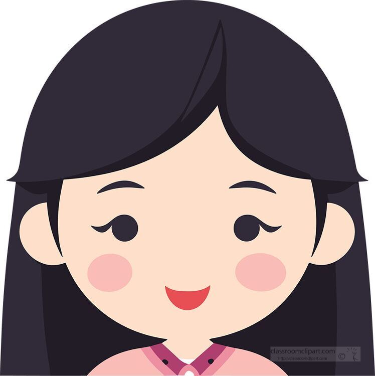 Faces Clipart-asian girl with long black hair and rosy cheeks