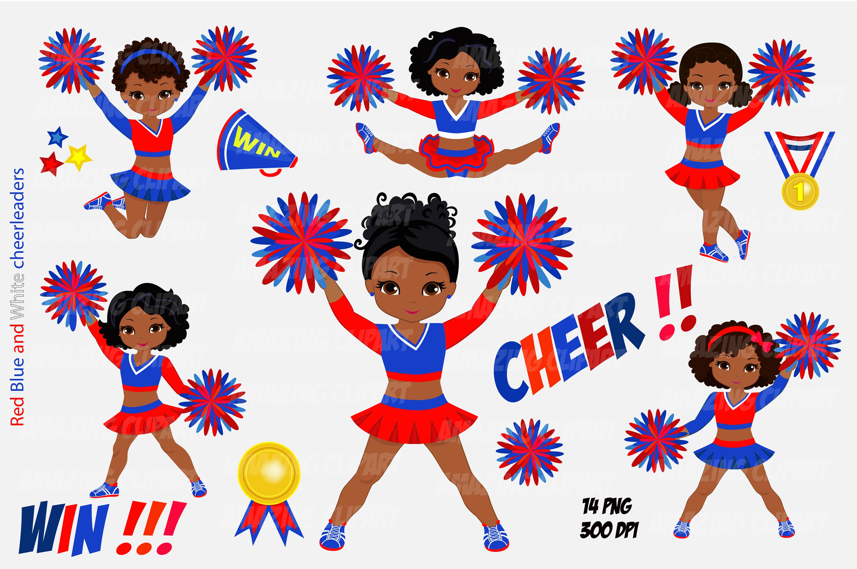 Red Blue White Afro Cheerleader Clipart