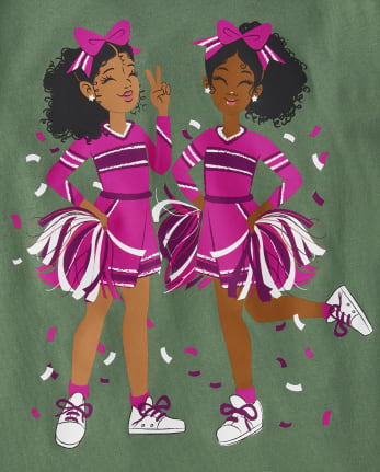 Girls Long Sleeve Cheerleader Graphic Tee - GREEN | The Childrens ...