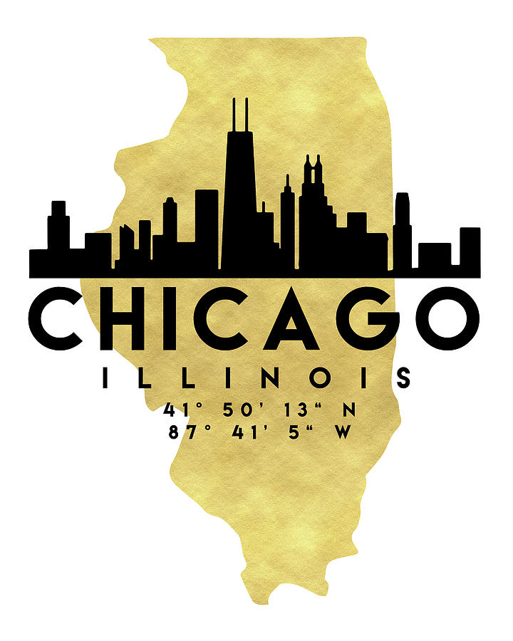 Chicago Illinois Silhouette City Skyline Map Art by Emiliano Deificus