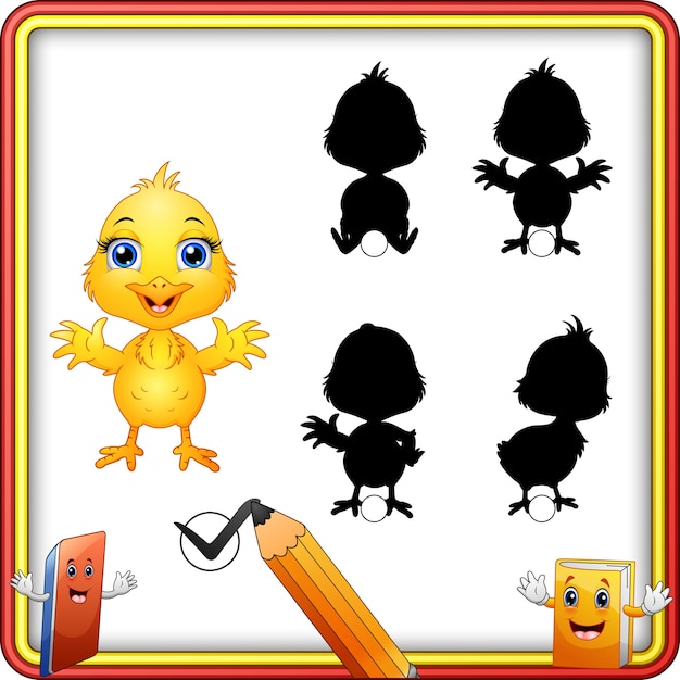 Premium Vector | Shadow matching of baby chicken cartoon