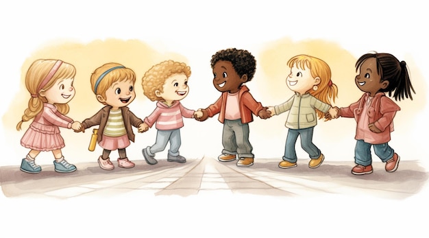 children holding hands clipart 2024