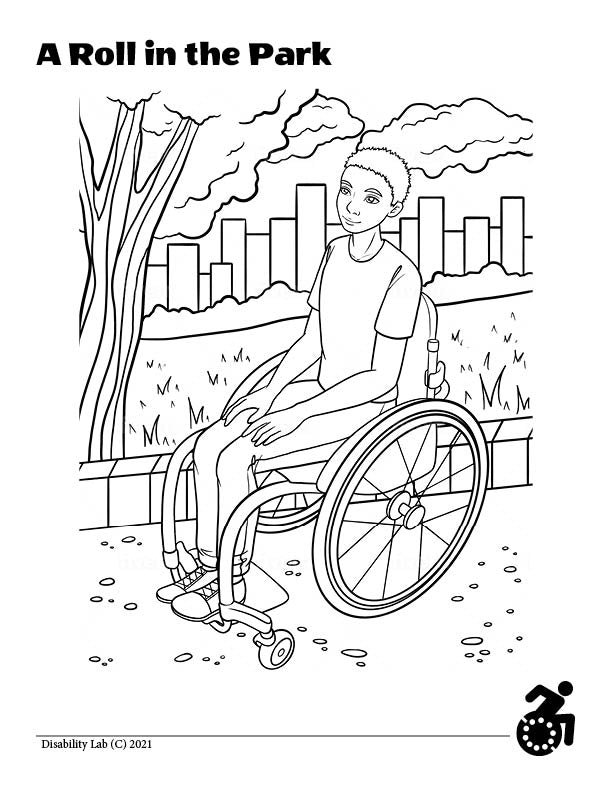 children in wheelchair in the park coloring pages