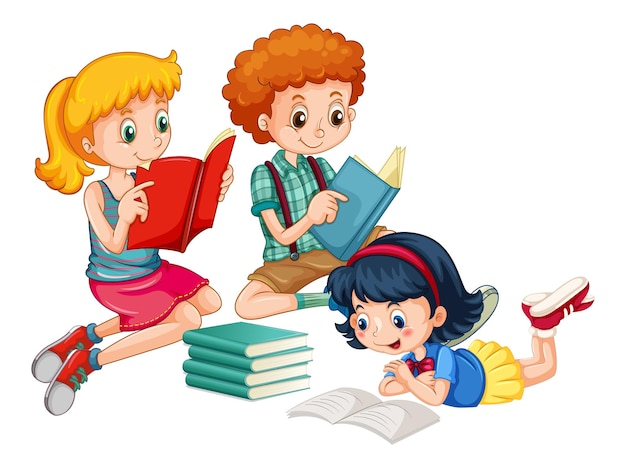 children reading books clipart