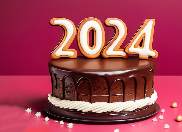 New year 2024 yummy chocolate cake on beautiful background ...