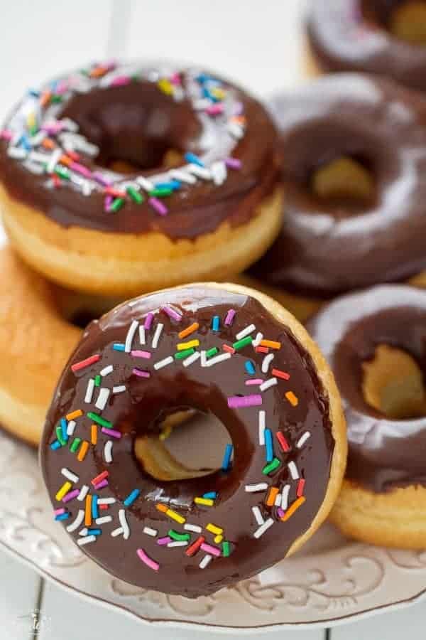 Chocolate Frosted Donuts with Sprinkles