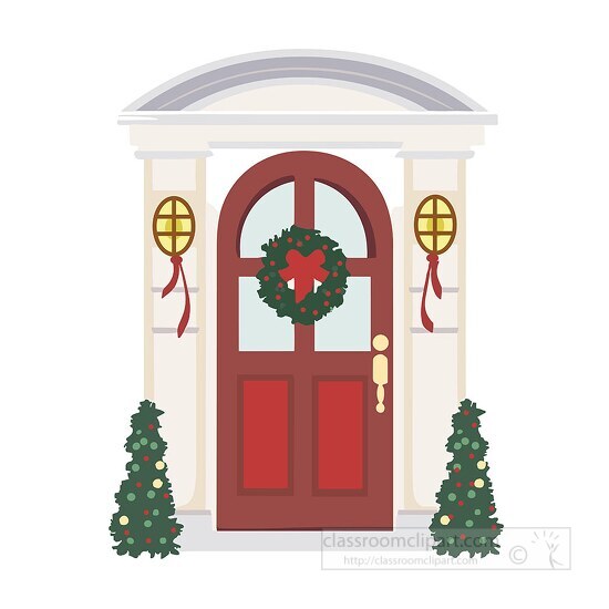 Christmas Clipart-cute red front door to a home with trees for ...