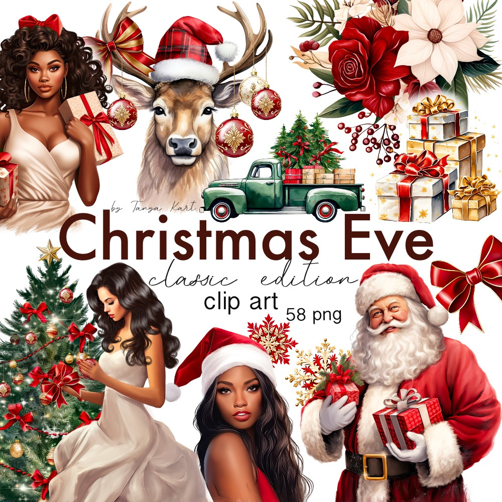 Classic Christmas Eve Clipart, a Seasonal Illustration by Tanya Kart