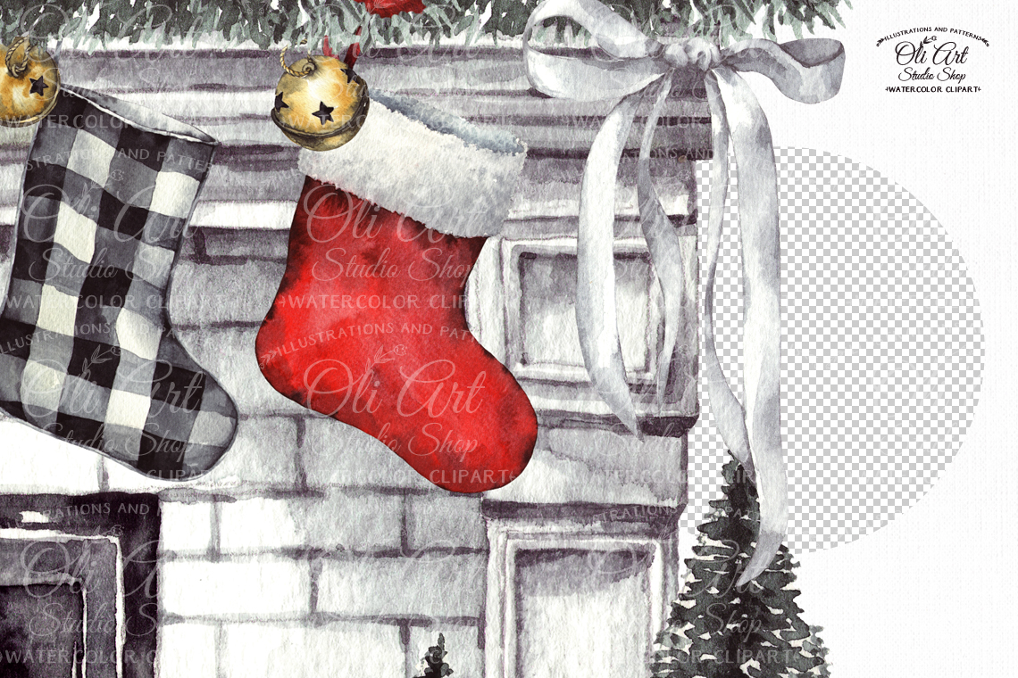 Сhristmas digital clipart. Christmas fireplace. Joy. Hand Painted ...