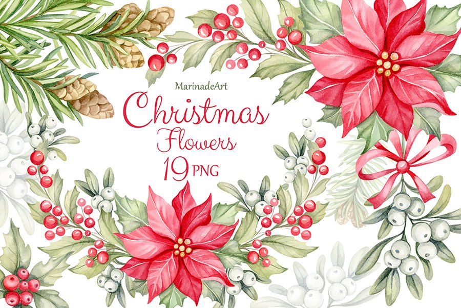 christmas flowers clipart
