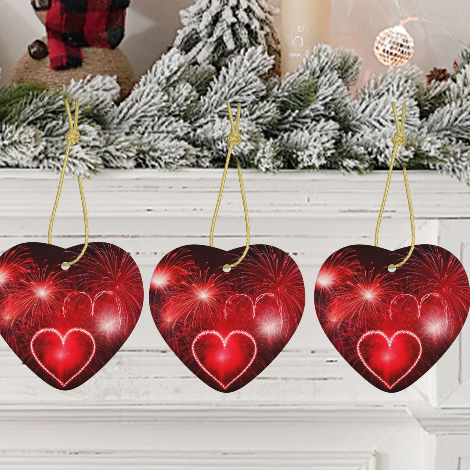 Amazon.de: Christmas Ornament Christmas Heart Hanging Ornament Red Hearts  Fireworks Xmas Tree Ceramic Hanging Personalized Ceramics Ornament Hanging  ...