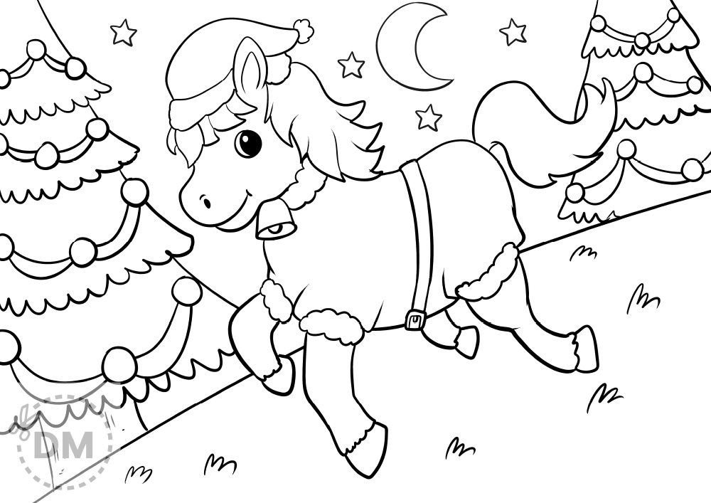 christmas horse coloring pages