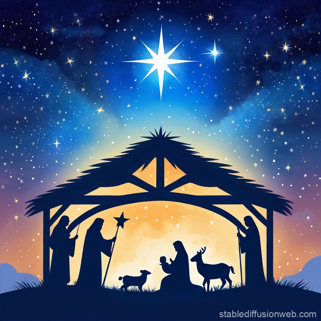 Christmas Nativity Silhouette Illustration | Stable Diffusion Online
