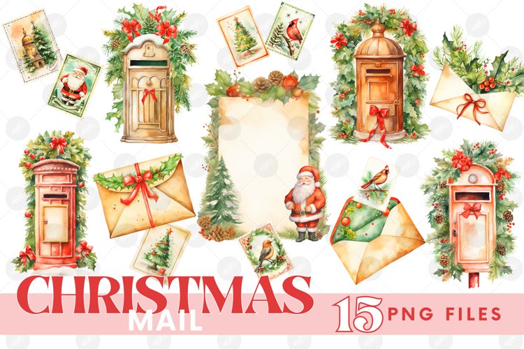 Christmas Mail Clipart Bundle | Christmas Letter | Stamp