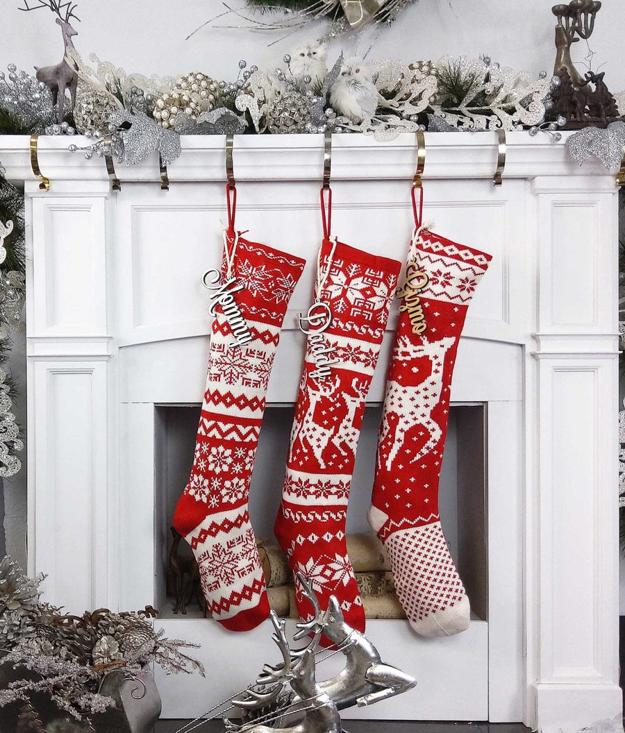 Knit Christmas Stockings - Red White - Reindeer or Snowflake ...