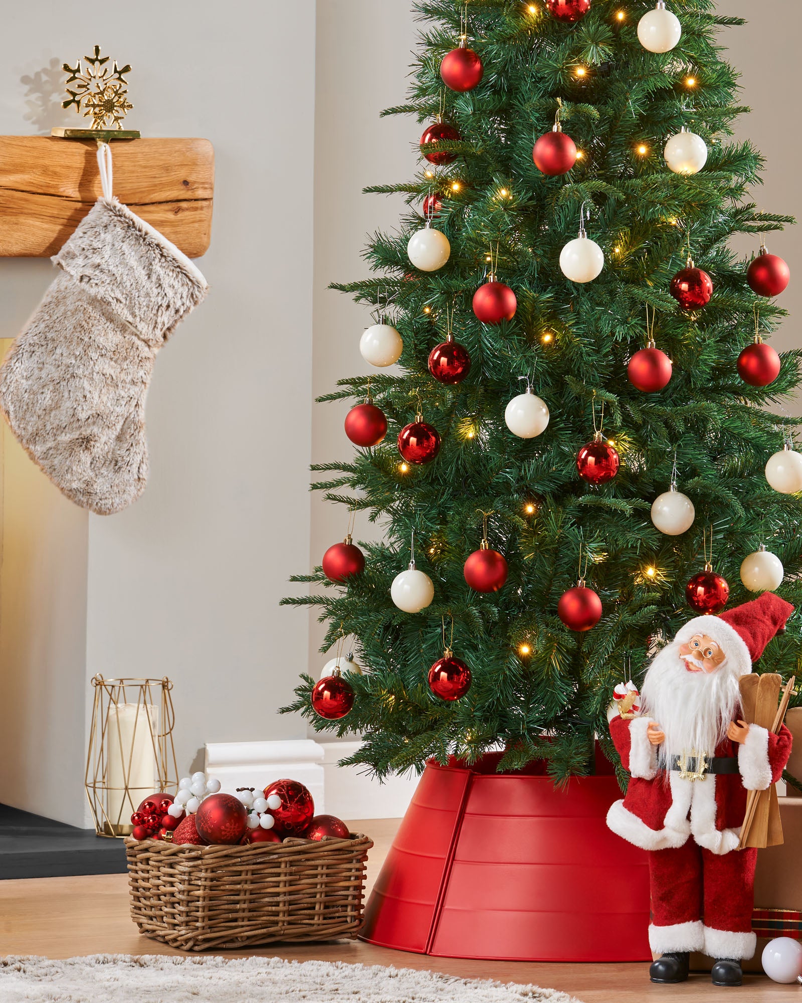 Pre-Lit Decorated Pop-Up Christmas Tree, Red &amp; White, 6 ft – We R ...