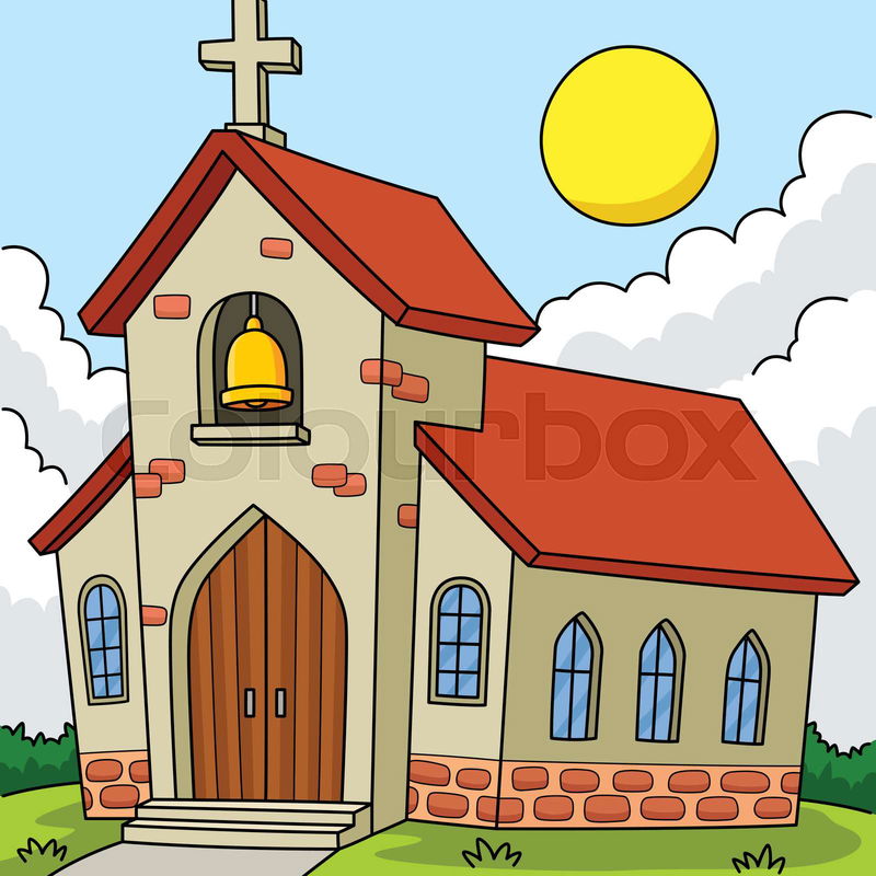 This cartoon clipart shows a Christian Church illustration ...