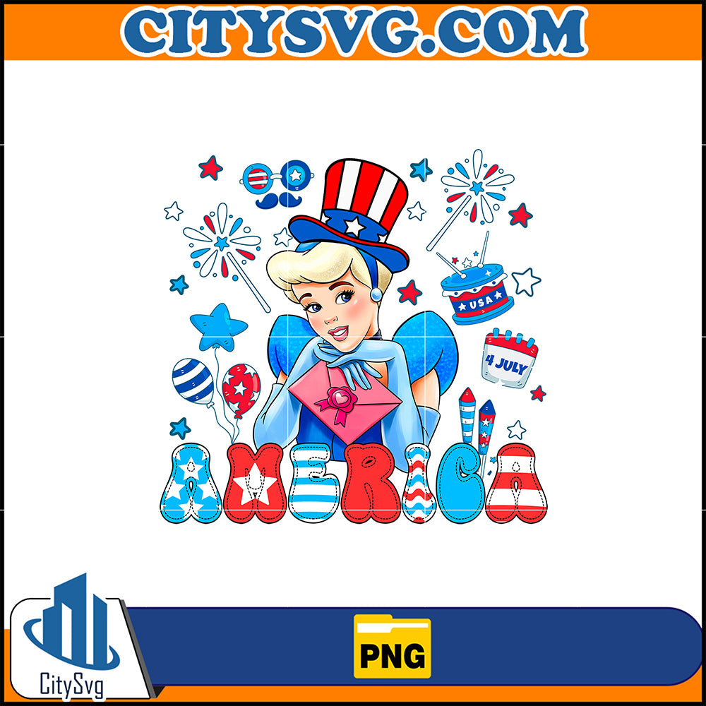 Cinderella America Png, Cartoon 4th Of July Png, 4th Of July 2024 ...