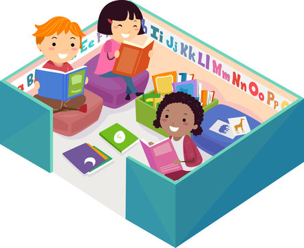 Stickman Kids Reading Pen Corner Illustration Stock Vector | Adobe ...